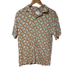 Pull&Bear Men's Geometric Pattern Shirt - Orange‎ and Teal